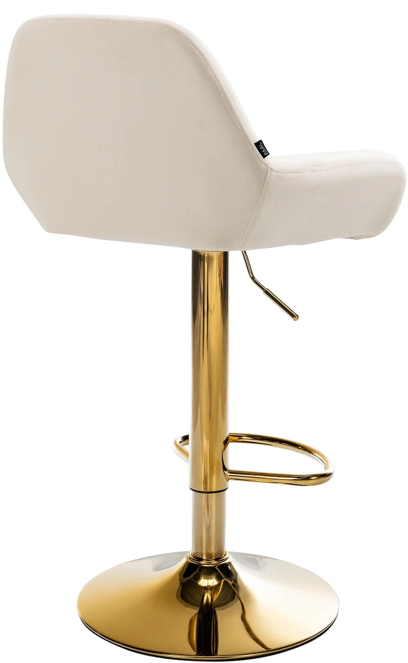 Lot de 2 tabourets de bar repose-pieds intégré revêtement velours crème structure en métal doré TDB10737