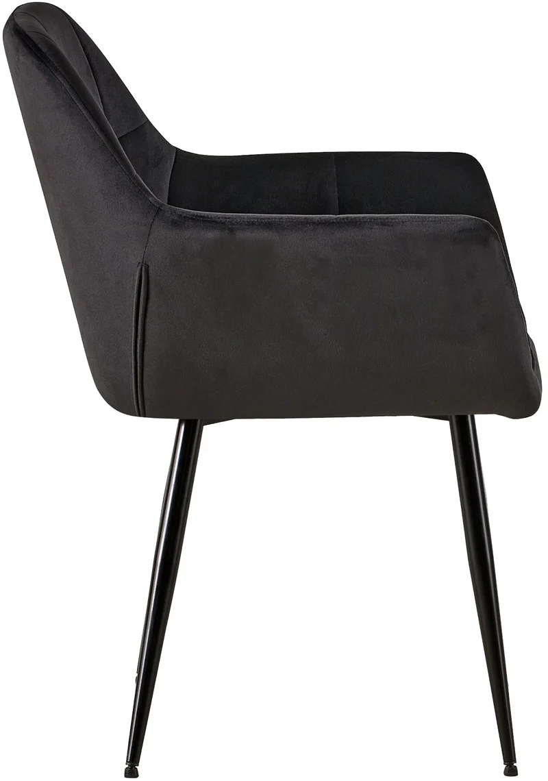 Chaise de salle à manger bureau coutures décoratives carrées en velours noir pieds en métal noir 10_0001898