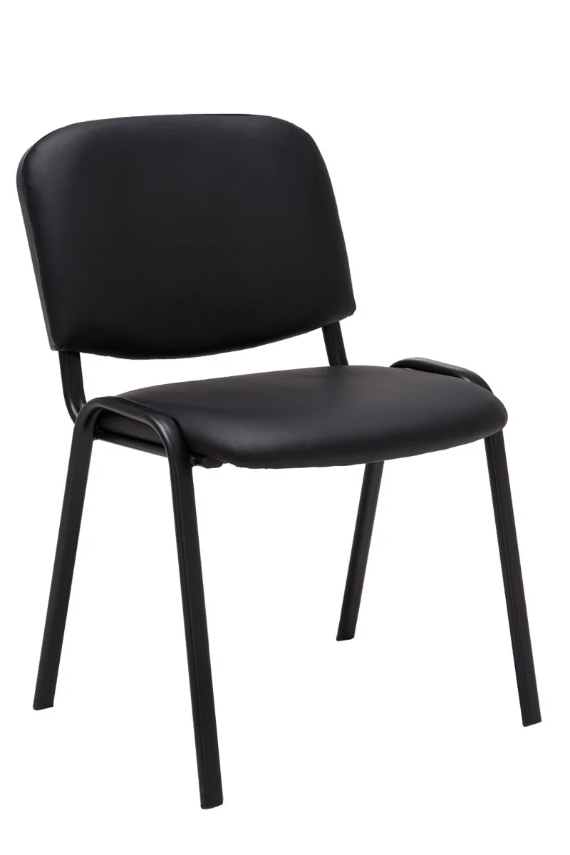 Lot de 4 chaises visiteur empilable zone d'attente en PVC noir piètement à 4 pieds en métal noir 10_0003188