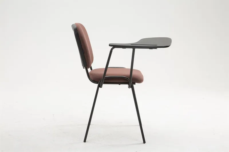 Chaise visiteur zone d'attente avec une petite table rabattable en tissu marron piètement à 4 pieds en métal 10_0002772
