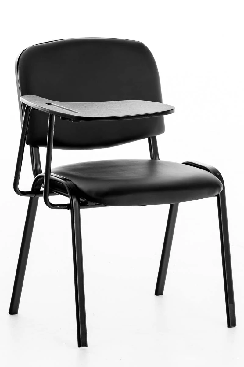 Chaise visiteur zone d'attente avec une petite table rabattable en tissu noir piètement à 4 pieds en métal 10_0002768