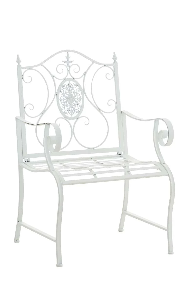 Chaise de jardin balcon terrasse avec accoudoirs design rustique en métal blanc 10_0003027