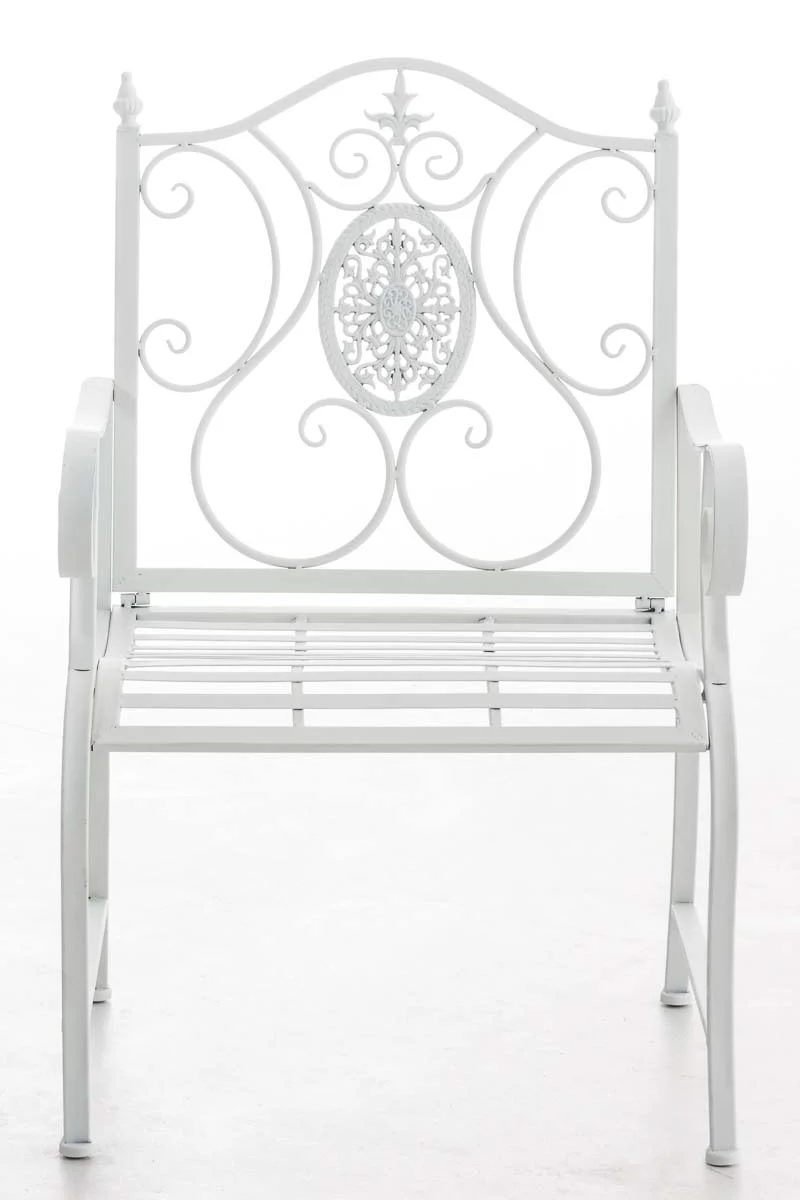 Chaise de jardin balcon terrasse avec accoudoirs design rustique en métal blanc 10_0003027