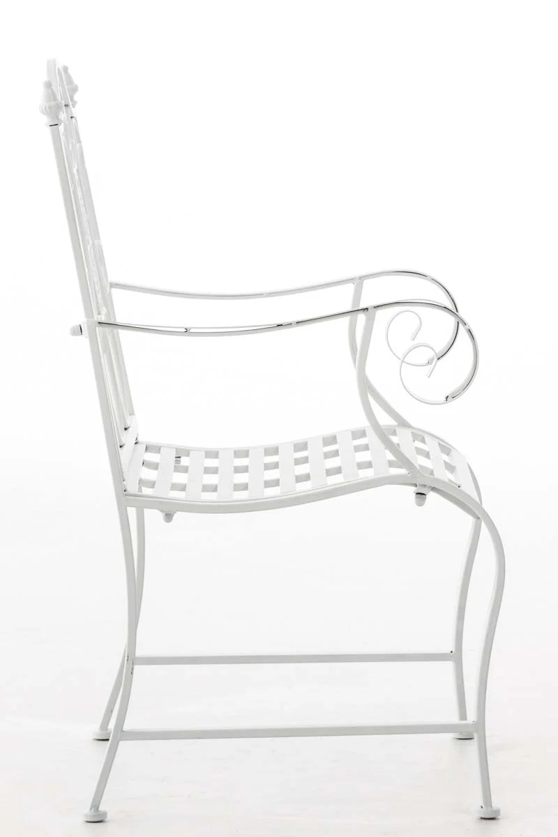 Chaise de jardin balcon terrasse avec accoudoirs design rustique en métal blanc 10_0003027