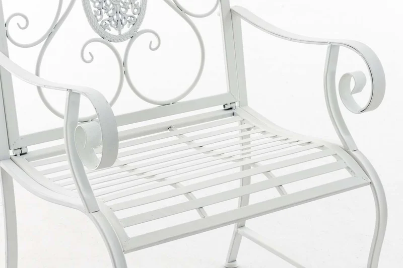 Chaise de jardin balcon terrasse avec accoudoirs design rustique en métal blanc 10_0003027