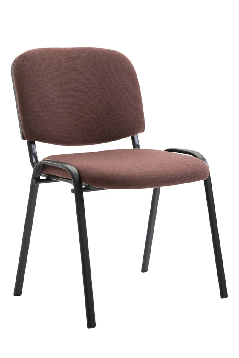 Lot de 4 chaises visiteur empilable zone d'attente en tissu marron piètement à 4 pieds en métal noir 10_0003191