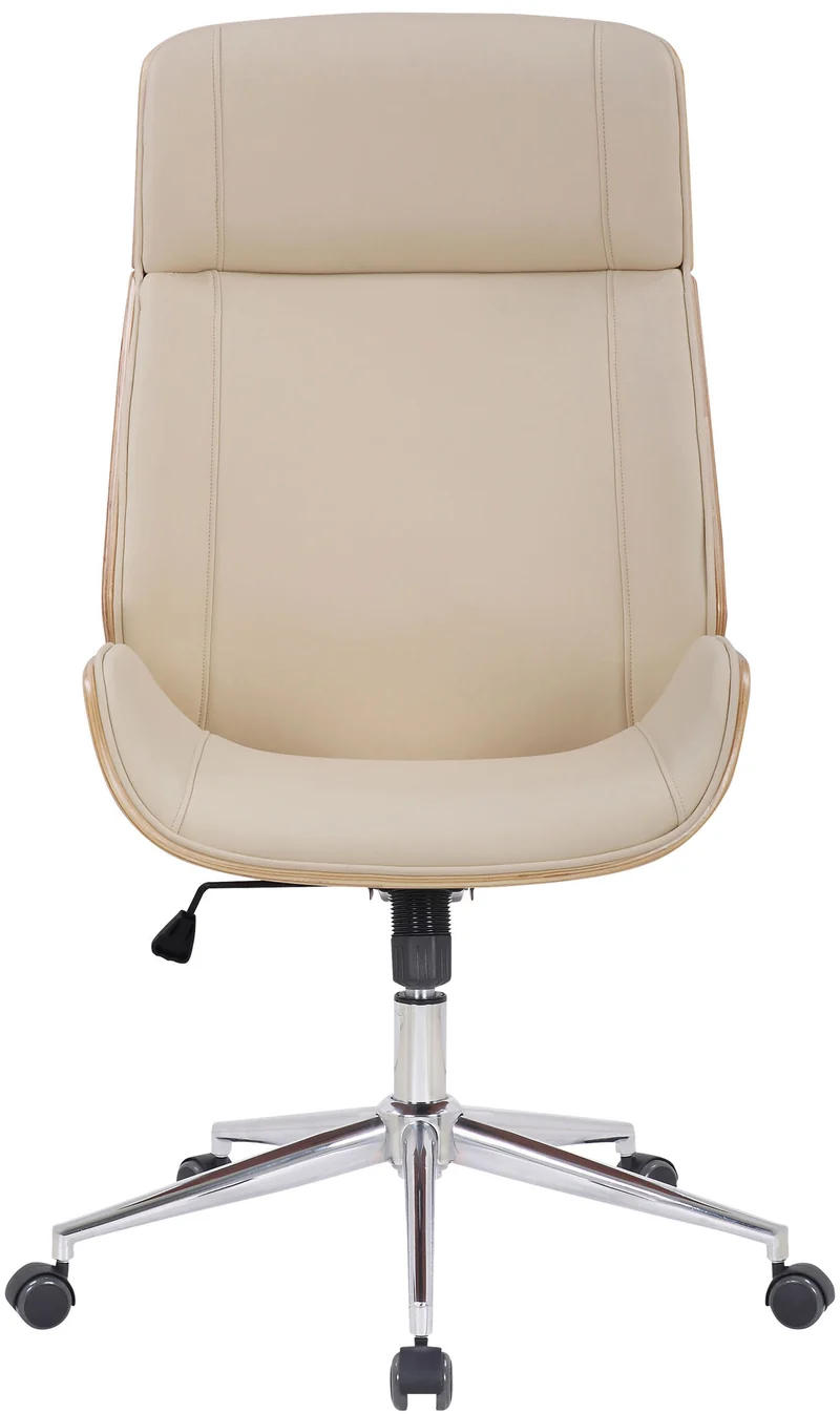 Fauteuil de bureau dossier haut avec roulettes synthétique crème et bois clair hauteur réglable BUR10458