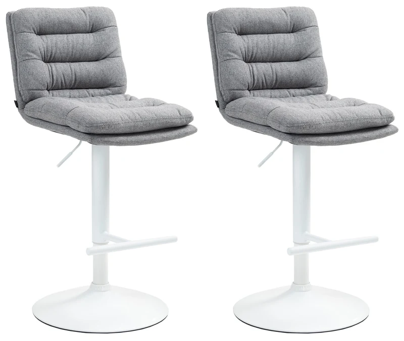 Lot de 2 tabourets de bar avec repose-pieds et dossier assise rembourré en tissu gris et métal blanc 10_0006757