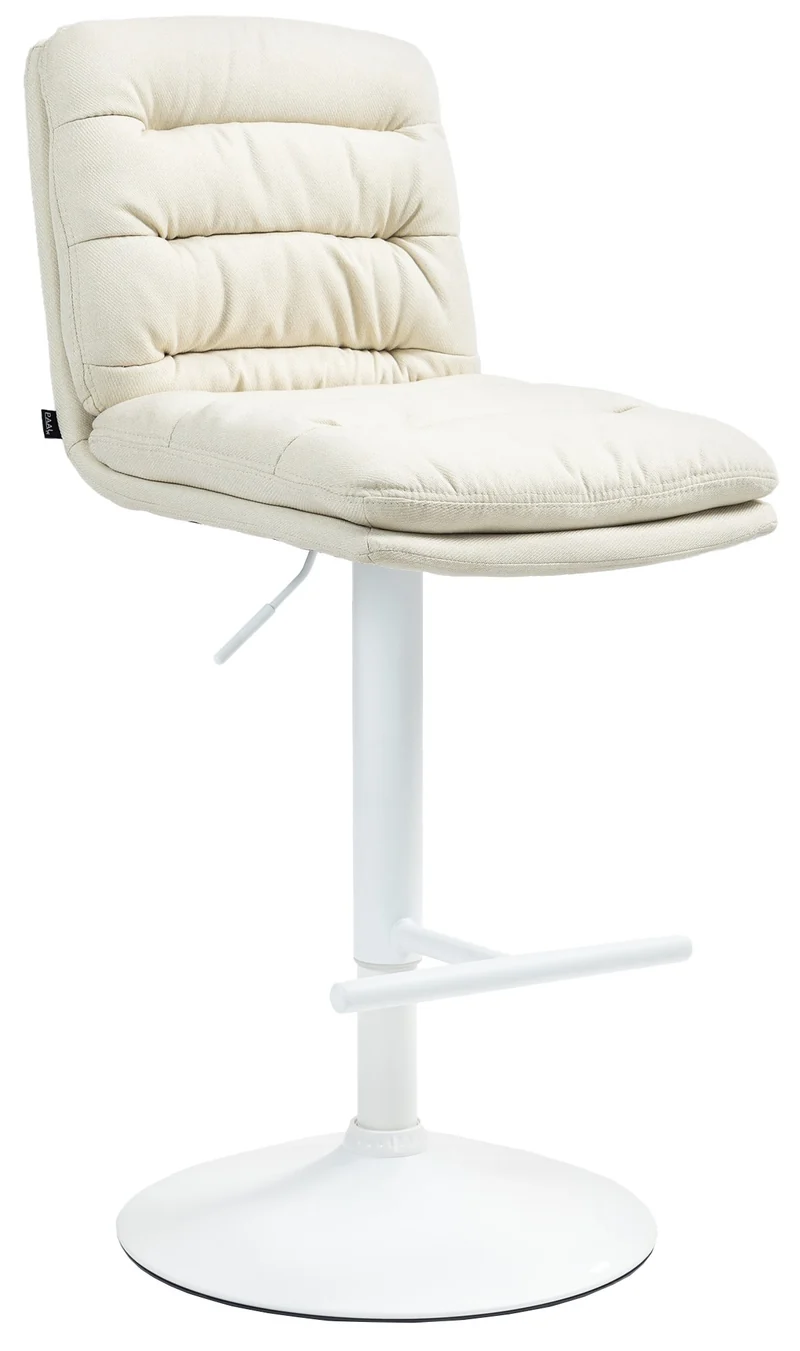 Tabouret de bar x1 repose-pieds et dossier assise rembourré en tissu crème et métal blanc 10_0006507
