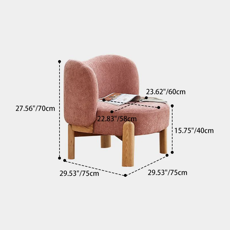 Contemporary Luxury Round Chenille Upholstered Rubberwood Legs Accent Chair Wing Back For Living Room