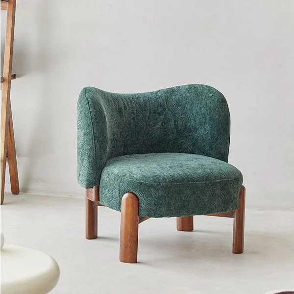 Contemporary Luxury Round Chenille Upholstered Rubberwood Legs Accent Chair Wing Back For Living Room