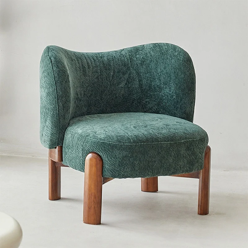Contemporary Luxury Round Chenille Upholstered Rubberwood Legs Accent Chair Wing Back For Living Room