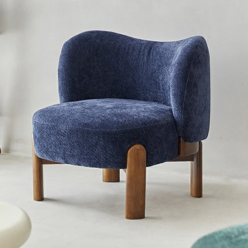 Contemporary Luxury Round Chenille Upholstered Rubberwood Legs Accent Chair Wing Back For Living Room