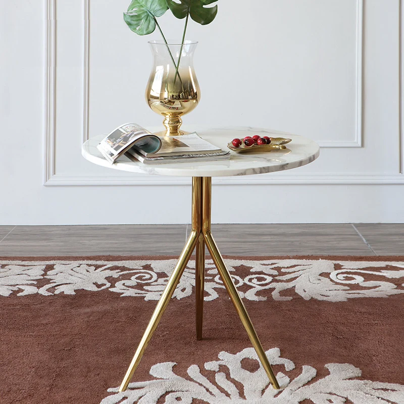 Contemporary Luxury Marble Round Top Stainless Steel Base End Table For Living Room