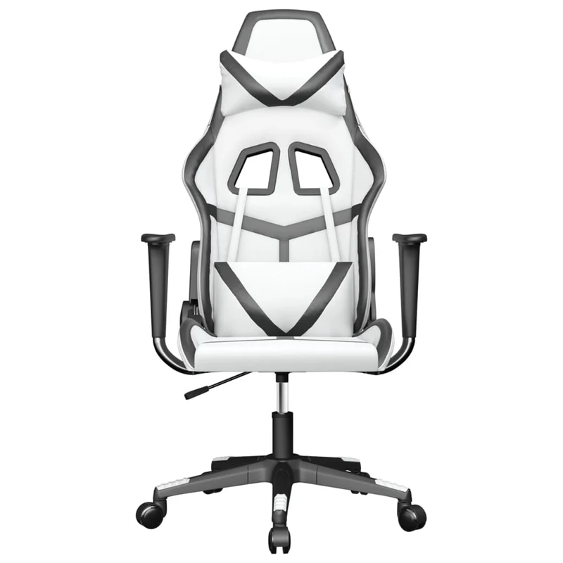 Fauteuil de bureau chaise gaming avec accoudoirs sur roulettes en PVC blanc et noir DEC025814