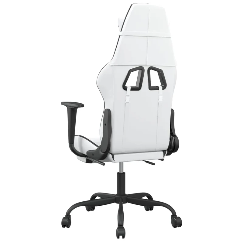 Fauteuil de bureau chaise gaming avec coussin lombaire fonction de massage avec repose-pieds en PVC blanc et noir DEC025830
