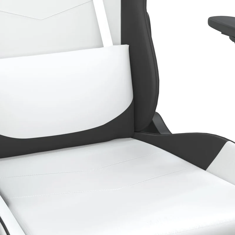 Fauteuil de bureau chaise gaming avec coussin lombaire fonction de massage avec repose-pieds en PVC blanc et noir DEC025830
