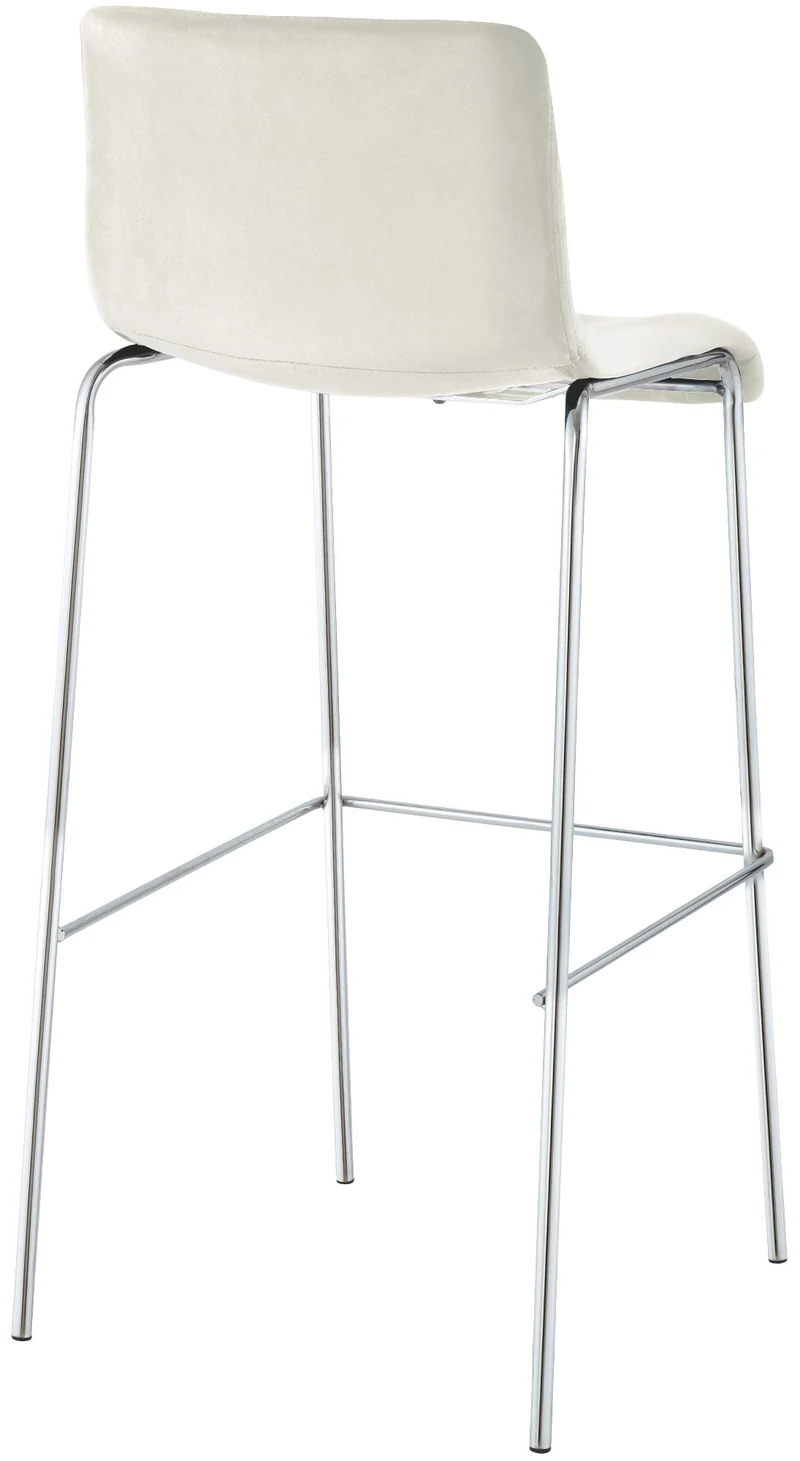 Tabouret de bar x1 dossier bas 4 pieds en métal chromé assise en velours crème 10_0005826