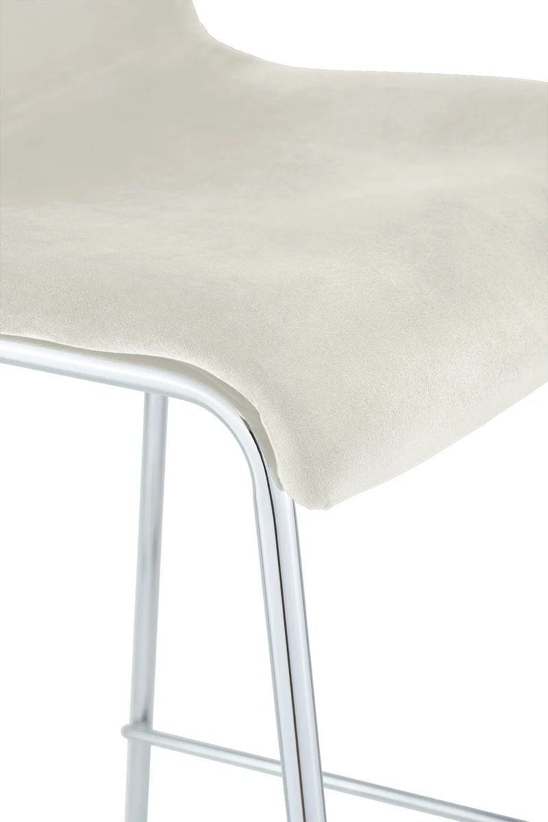Tabouret de bar x1 dossier bas 4 pieds en métal chromé assise en velours crème 10_0005826