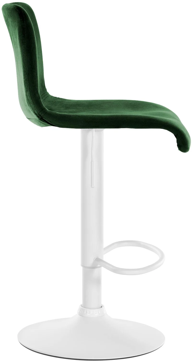 Tabouret de bar x1 repose-pieds hauteur réglable dossier bas en velours vert cadre métal blanc 10_0005952