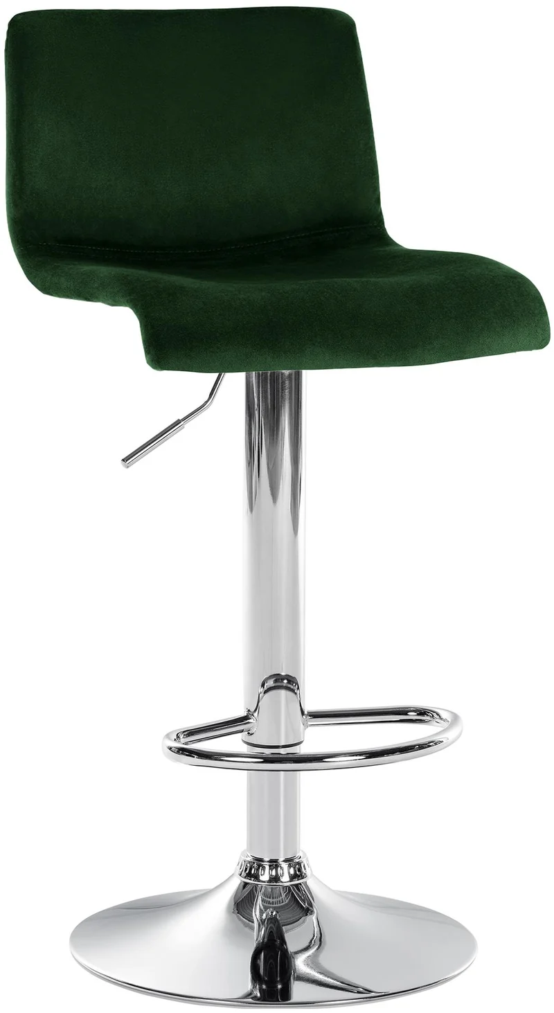 Tabouret de bar x1 repose-pieds hauteur réglable dossier bas en velours vert cadre métal chromé 10_0005950