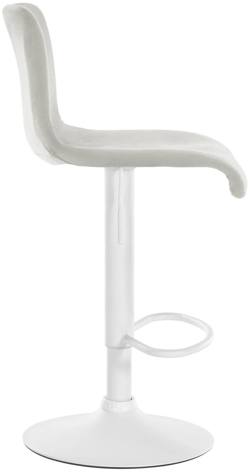 Tabouret de bar x1 repose-pieds hauteur réglable dossier bas en velours crème cadre métal blanc 10_0005831