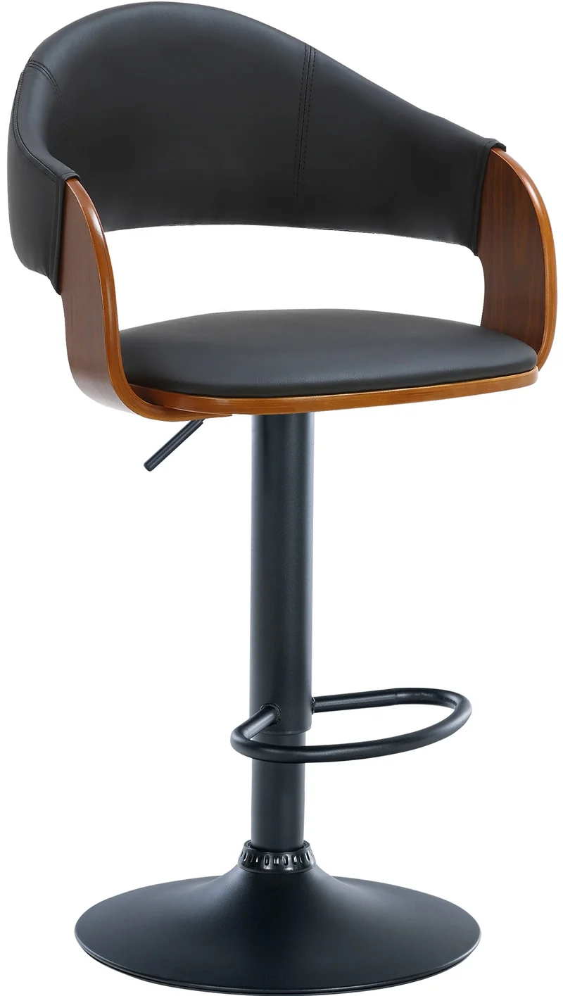Lot de 2 tabourets de bar design rétro chic assise en PVC noir et bois noyer piètement en métal noir 10_0005877
