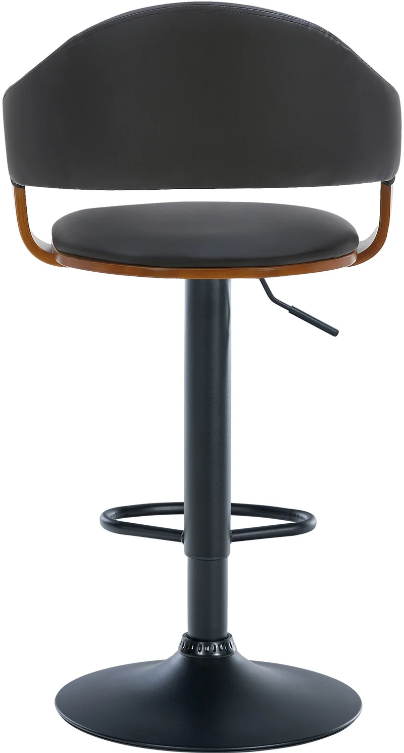 Lot de 2 tabourets de bar design rétro chic assise en PVC noir et bois noyer piètement en métal noir 10_0005877
