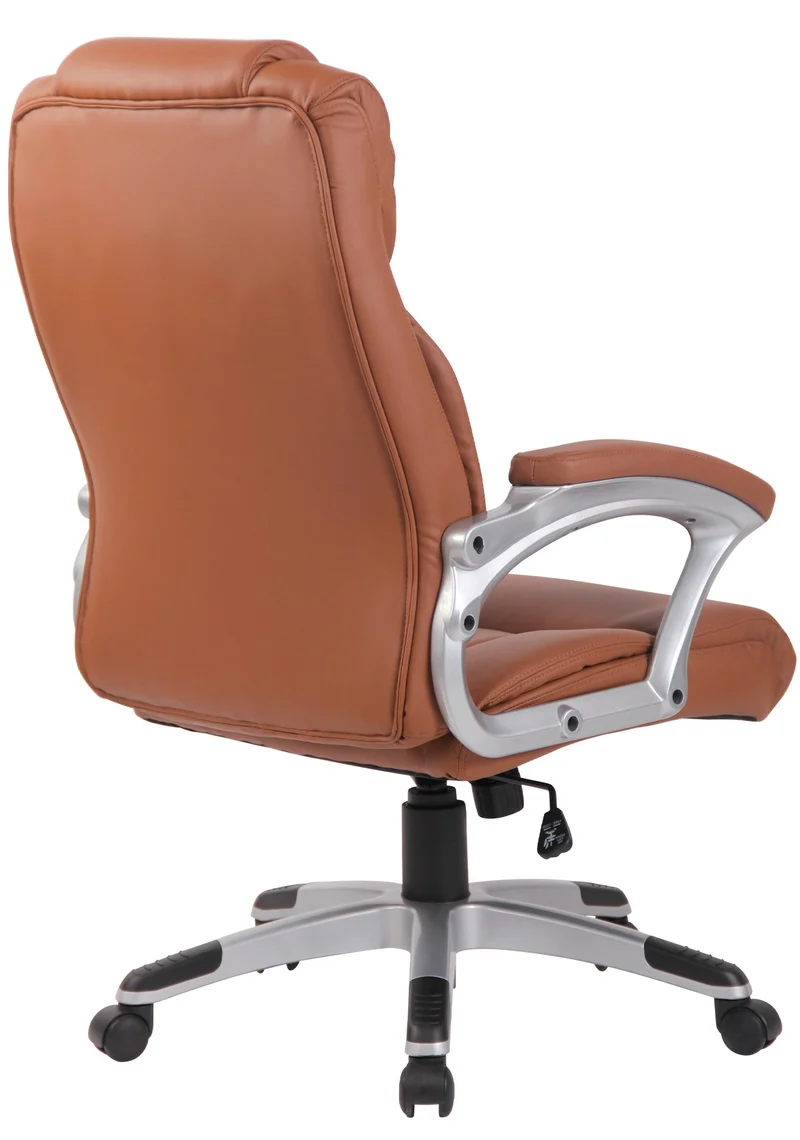 Fauteuil de bureau dossier inclinable hauteur réglable en PVC marron clair cadre métal 10_0006968