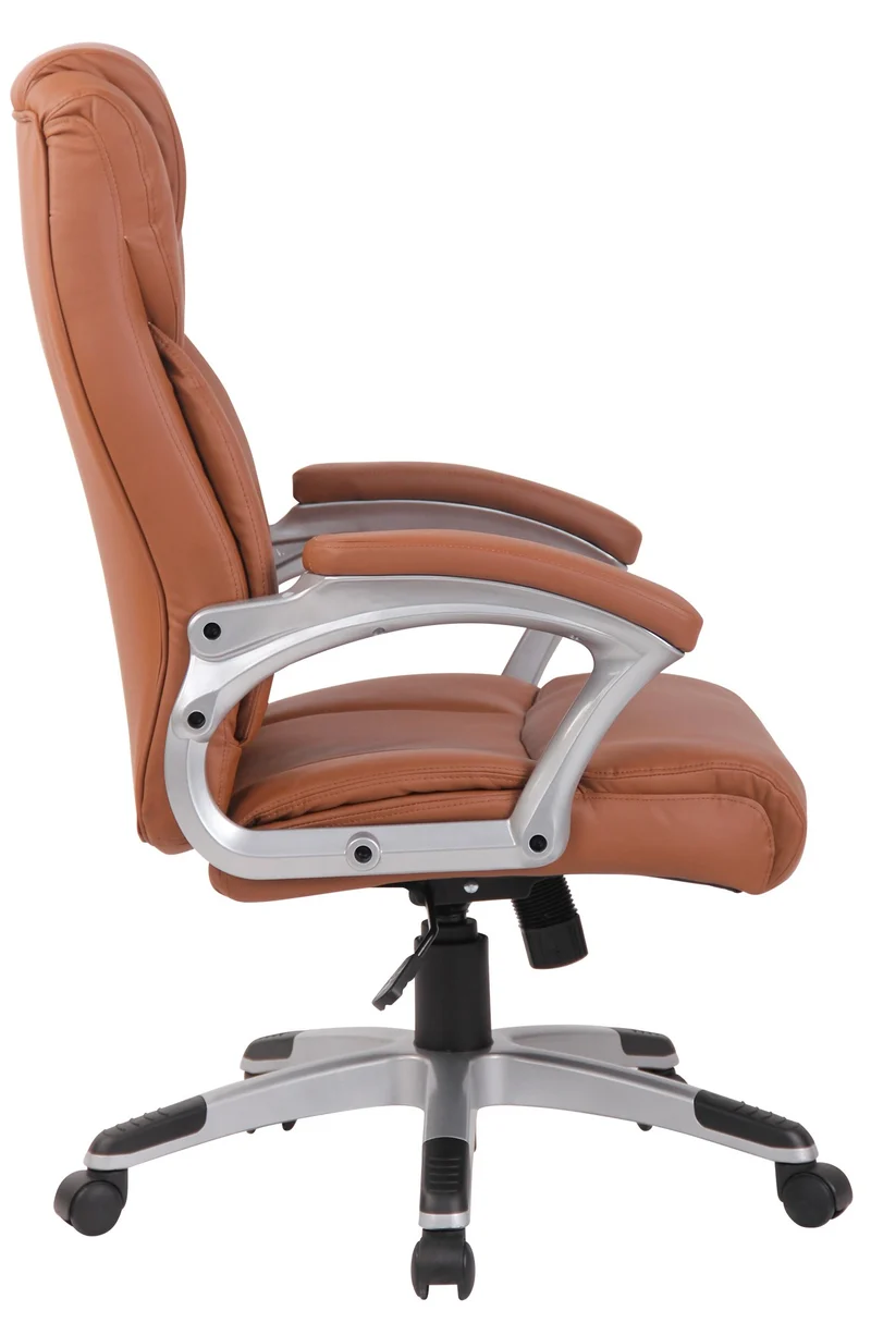 Fauteuil de bureau dossier inclinable hauteur réglable en PVC marron clair cadre métal 10_0006968