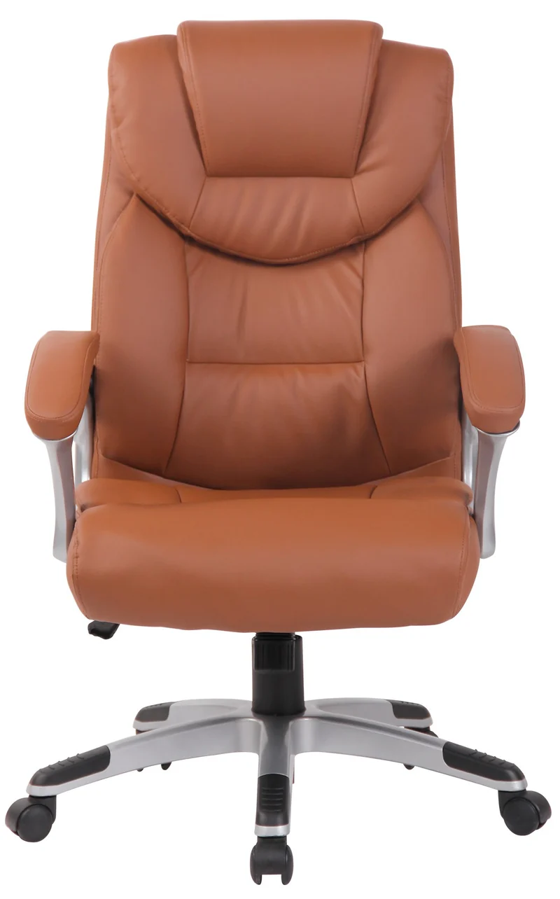 Fauteuil de bureau dossier inclinable hauteur réglable en PVC marron clair cadre métal 10_0006968