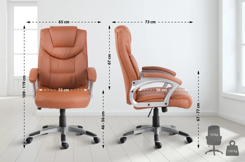 Fauteuil de bureau dossier inclinable hauteur réglable en PVC marron clair cadre métal 10_0006968