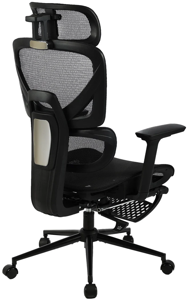 Chaise de bureau ergonomique sur roulettes avec appui-tête réglable repose-pieds en tissu noir 10_0006906
