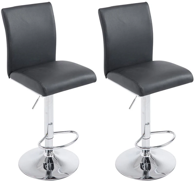 Lot de 2 tabourets de bar avec dossier hauteur réglable en PVC noir cadre en métal chromé 10_0006140