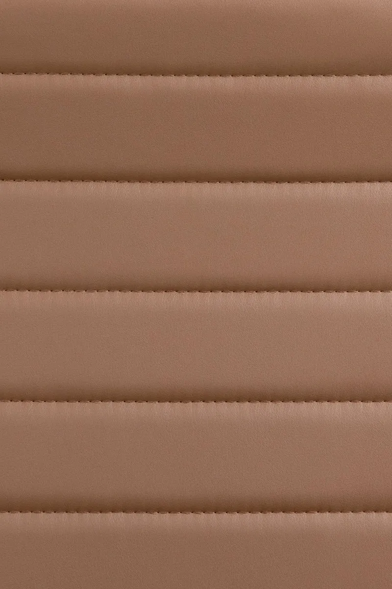 Fauteuil de bureau sur roulettes avec dossier à coutures horizontales PVC marron clair et cadre métal doré 10_0006923