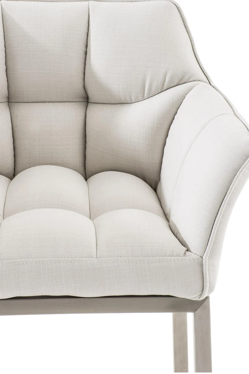 Tabouret de bar x1 assise enveloppante capitonnée en tissu blanc avec structure à 4 pieds en acier inoxydable 10_0006607