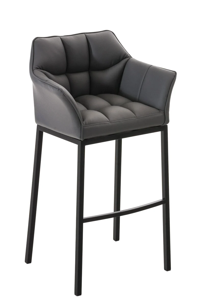 Tabouret de bar x1 assise enveloppante capitonnée en PVC gris foncé avec structure à 4 pieds en métal noir 10_0006501