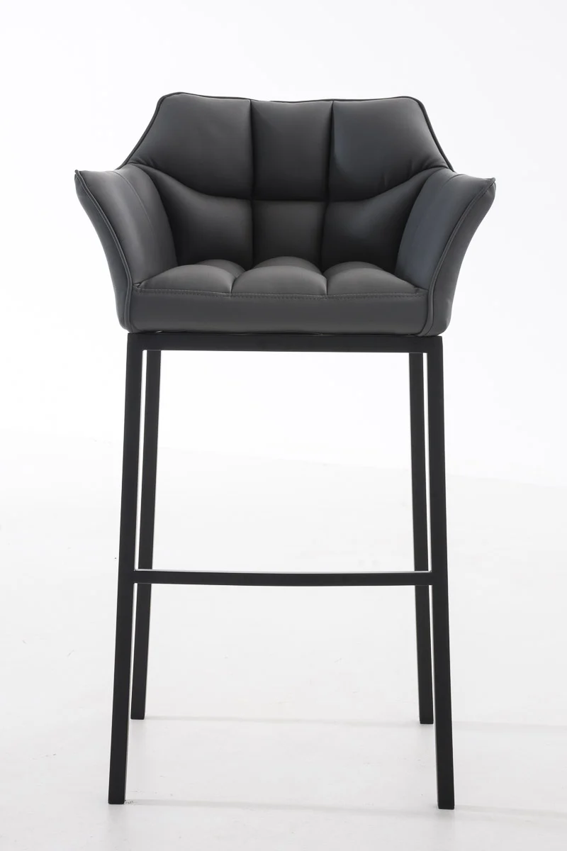 Tabouret de bar x1 assise enveloppante capitonnée en PVC gris foncé avec structure à 4 pieds en métal noir 10_0006501