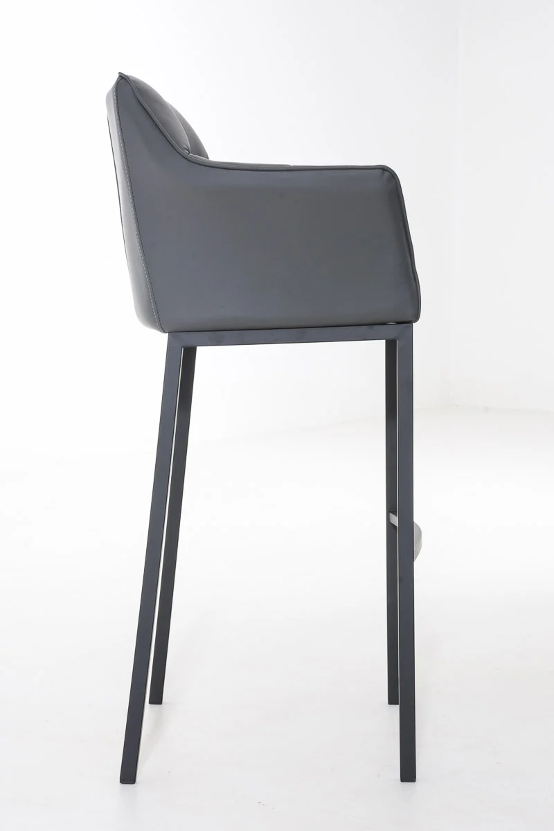 Tabouret de bar x1 assise enveloppante capitonnée en PVC gris foncé avec structure à 4 pieds en métal noir 10_0006501
