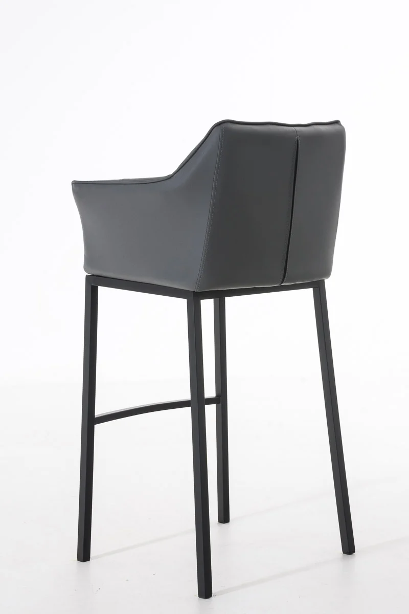 Tabouret de bar x1 assise enveloppante capitonnée en PVC gris foncé avec structure à 4 pieds en métal noir 10_0006501