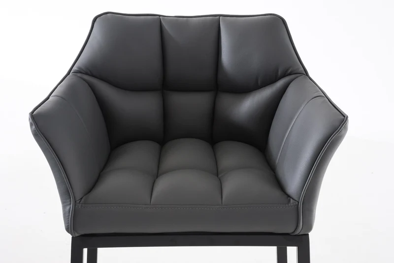 Tabouret de bar x1 assise enveloppante capitonnée en PVC gris foncé avec structure à 4 pieds en métal noir 10_0006501