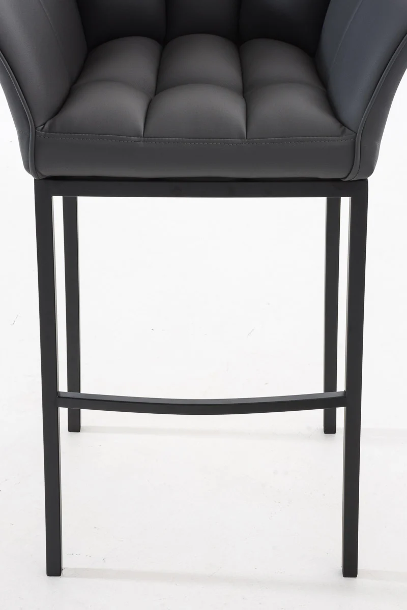 Tabouret de bar x1 assise enveloppante capitonnée en PVC gris foncé avec structure à 4 pieds en métal noir 10_0006501