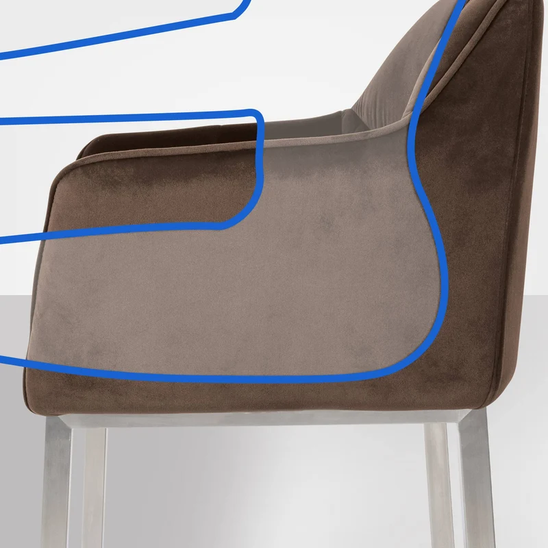 Tabouret de bar x1 assise enveloppante capitonnée en velours marron avec structure à 4 pieds en acier inoxydable 10_0006460
