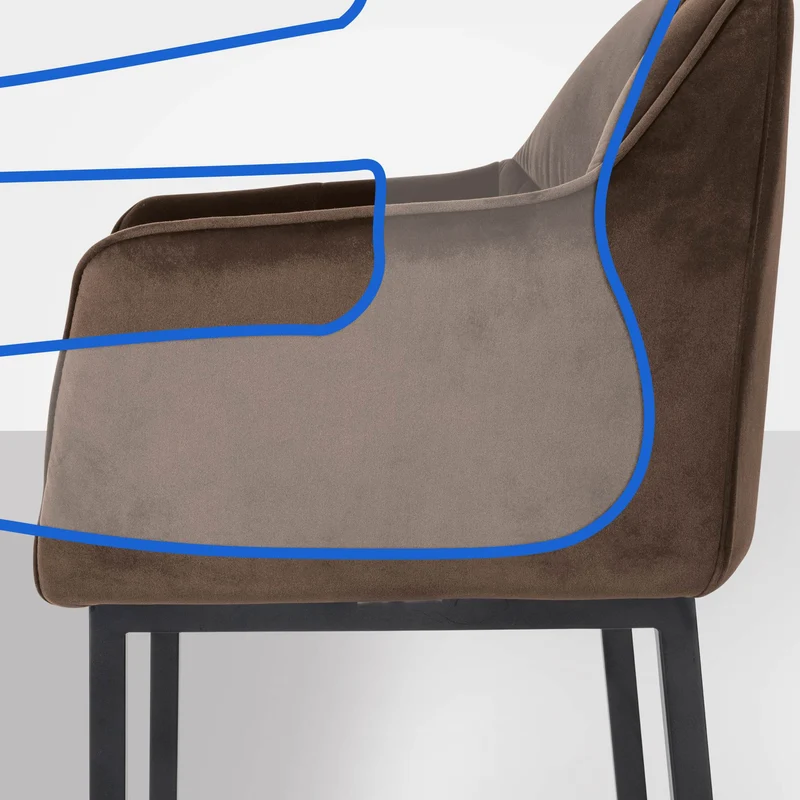 Tabouret de bar x1 assise enveloppante capitonnée en velours marron avec structure à 4 pieds en métal noir 10_0006458