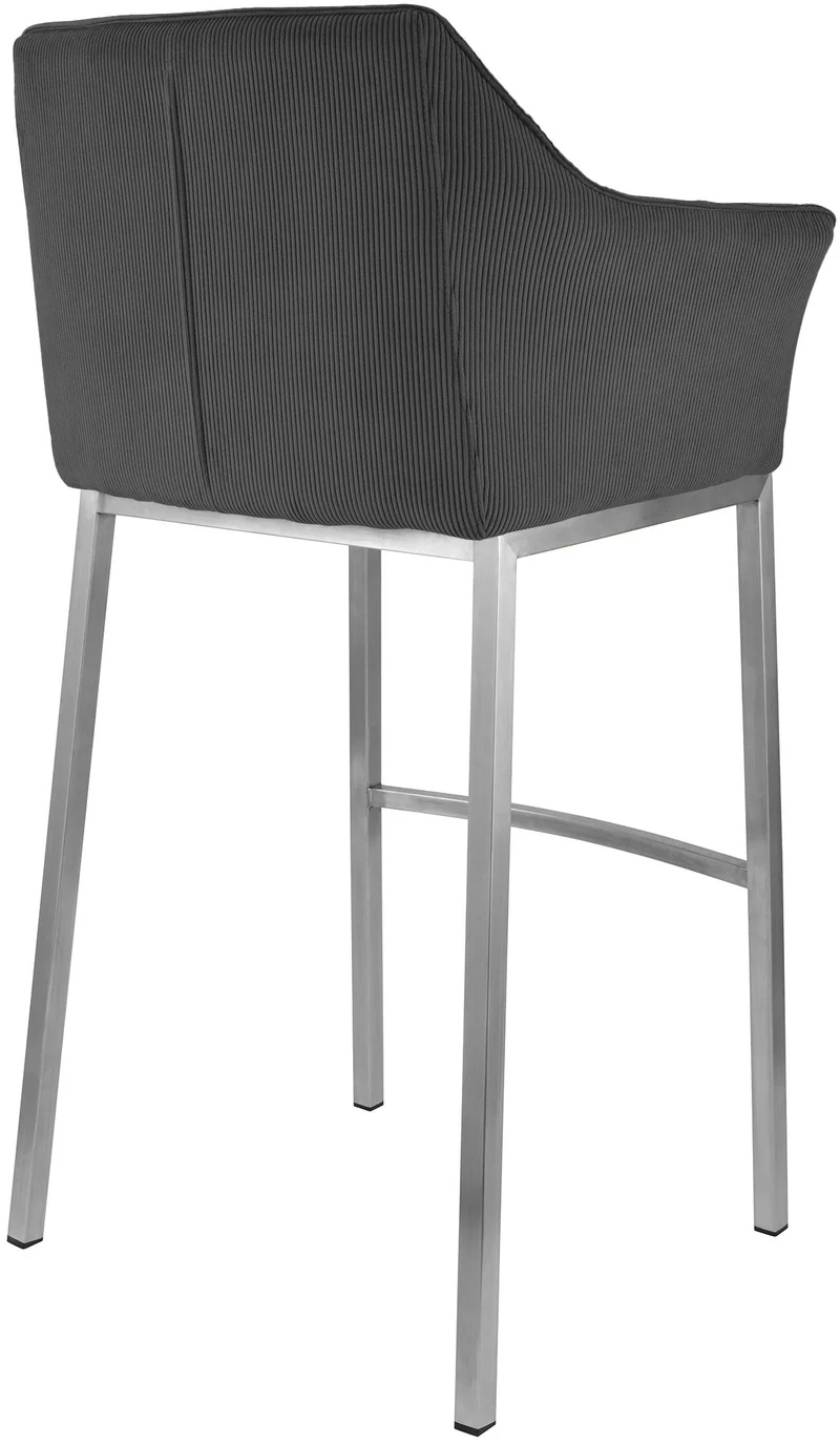 Tabouret de bar x1 assise enveloppante capitonnée en velours côtelé gris foncé avec structure à 4 pieds en acier inoxydable 10_0006223