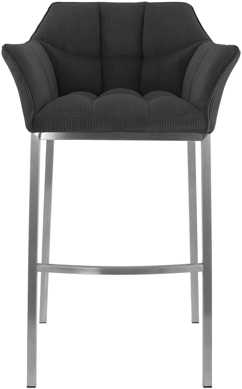 Tabouret de bar x1 assise enveloppante capitonnée en velours côtelé gris foncé avec structure à 4 pieds en acier inoxydable 10_0006223