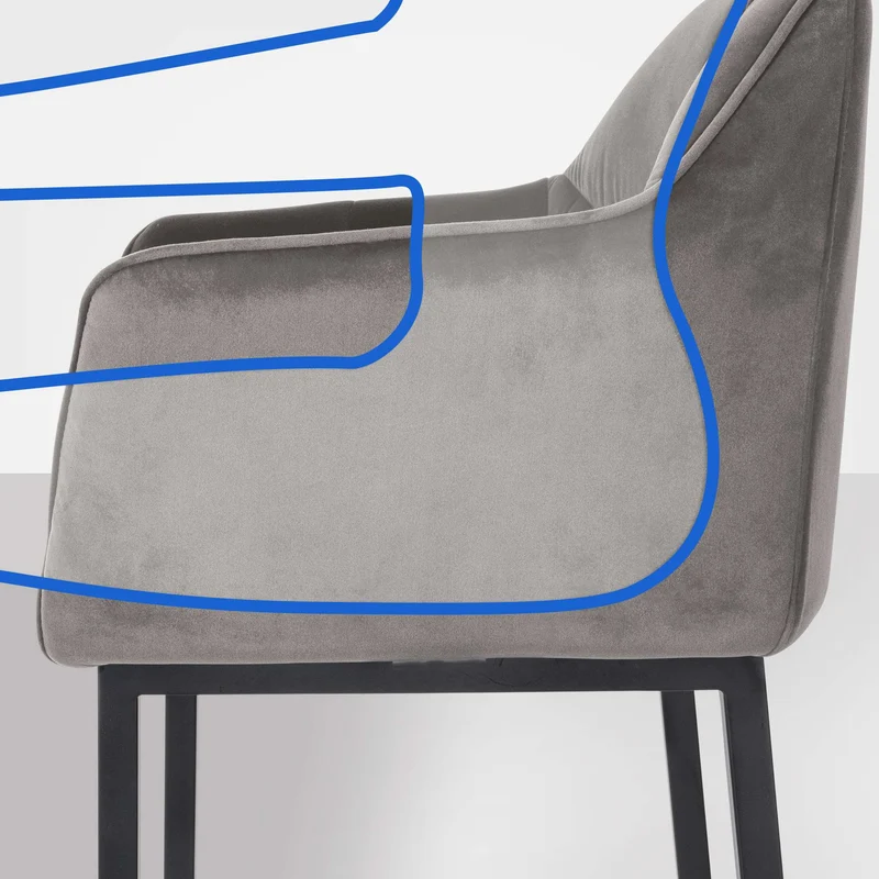 Tabouret de bar x1 assise enveloppante capitonnée en velours gris avec structure à 4 pieds en métal noir 10_0006062