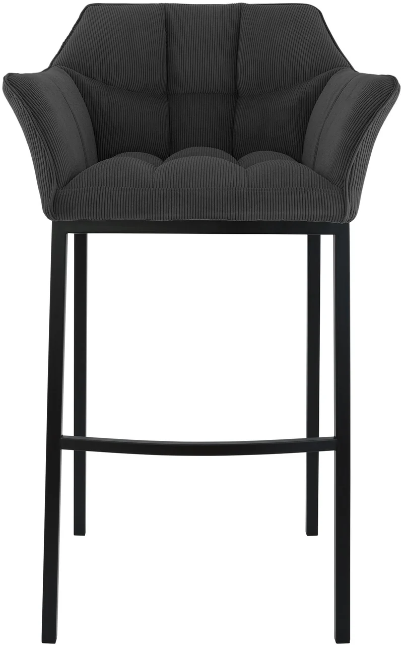 Tabouret de bar x1 assise enveloppante capitonnée en velours côtelé gris foncé avec structure à 4 pieds en métal noir 10_0005894