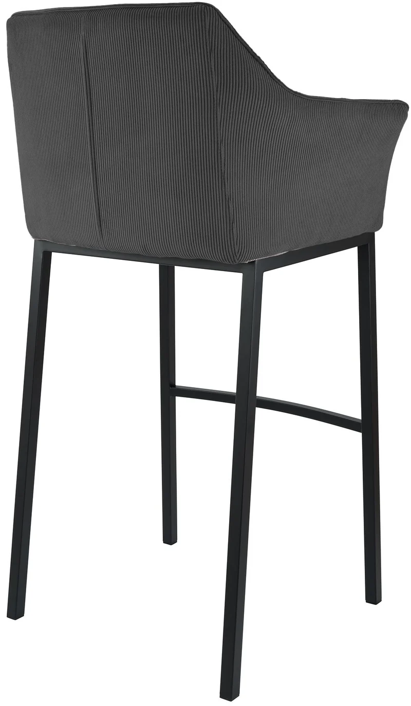 Tabouret de bar x1 assise enveloppante capitonnée en velours côtelé gris foncé avec structure à 4 pieds en métal noir 10_0005894