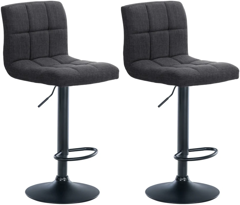 Lot de 2 tabourets de bar style contemporain en tissu matelassé gris foncé cadre métal noir 10_0006132